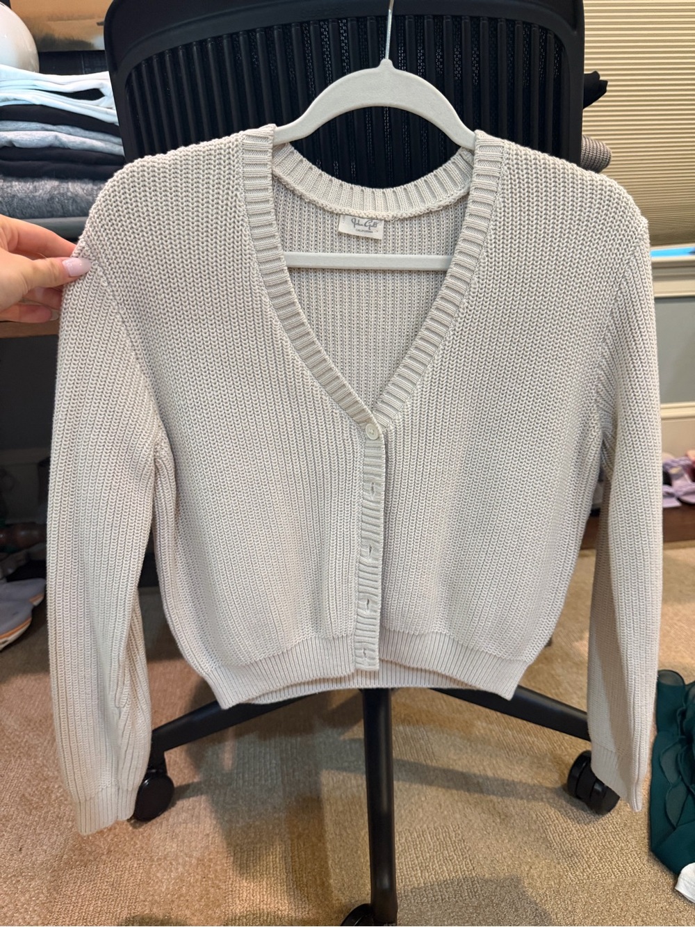 Light Beige V-Neck Button Cardigan Sweater - Women